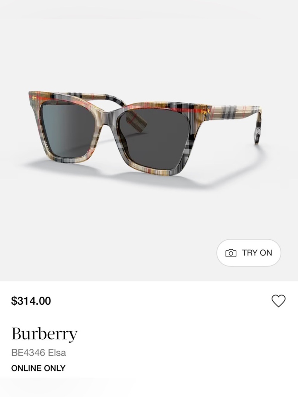 Burberry Plaid Square Sunglasses with Dark Gray Lenses, Burberry BE 4346 ELSA - Picture 5 of 5